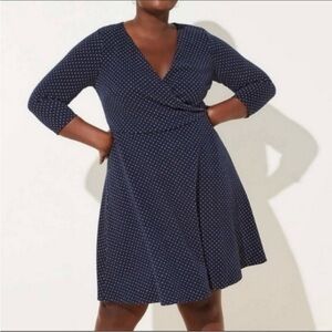 LOFT Plus Navy Blue and White Surplice V-Neck Dress 22 NWT